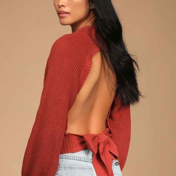 Lulus Sweaters - Never Going Back Terracotta Backless Tie-Back Sweater